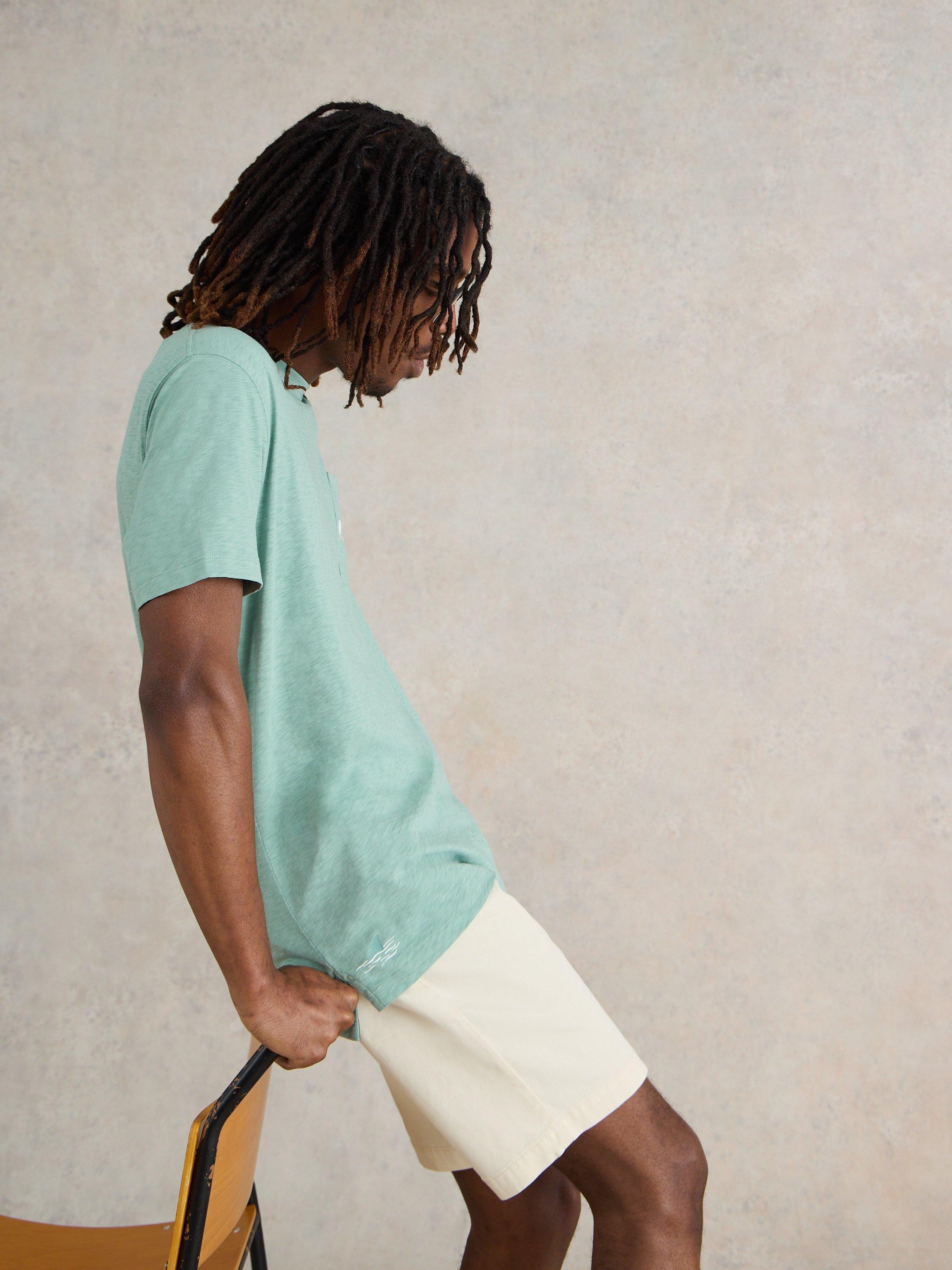 Shark Pocket Graphic Tee in MINT GREEN - MODEL FRONT