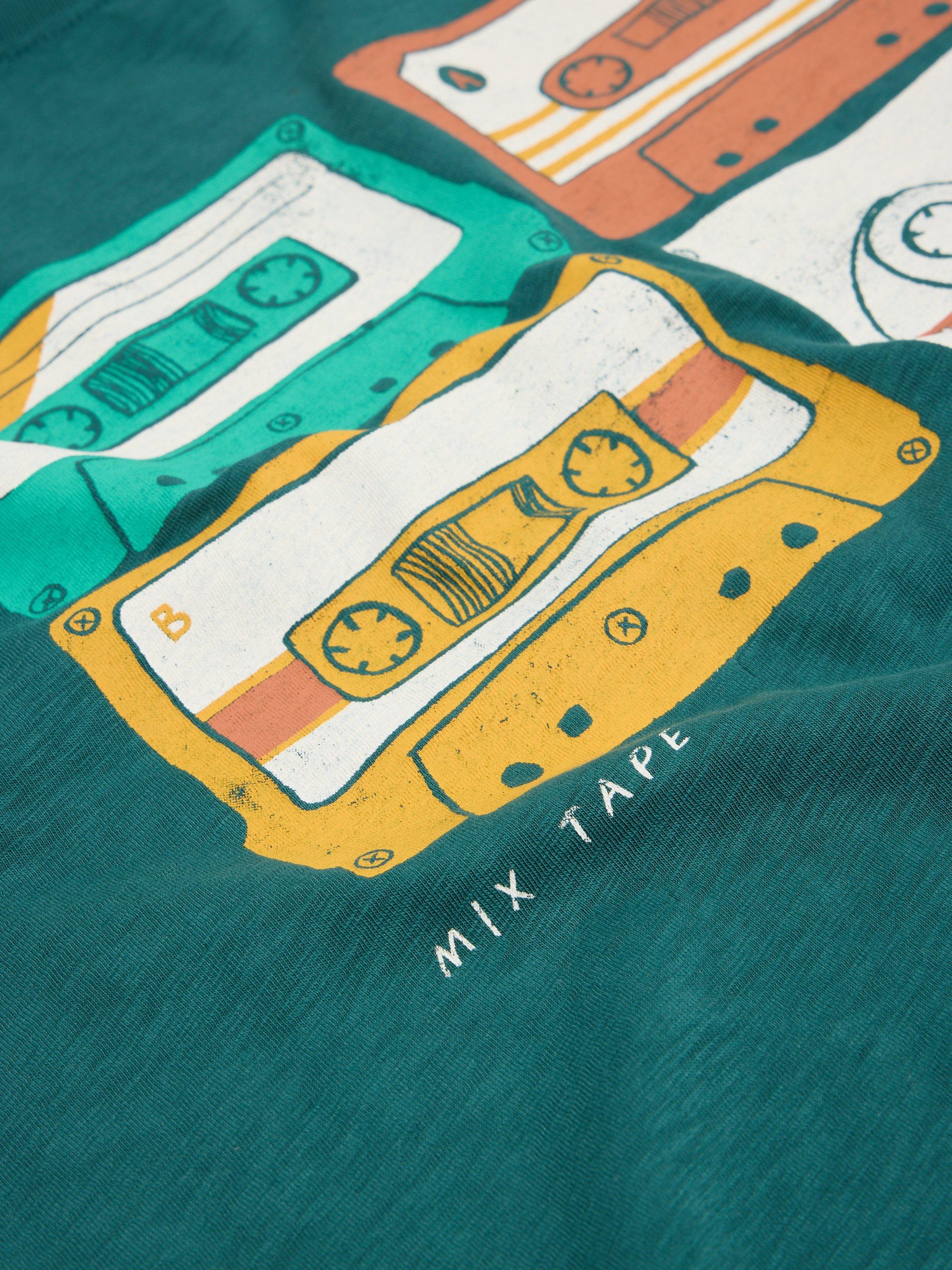 Mix Tape Graphic Tee in DK TEAL - FLAT DETAIL