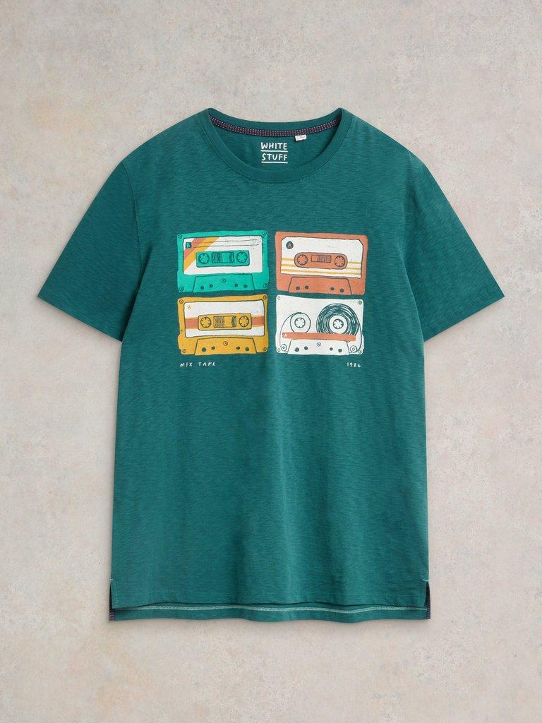 Mix Tape Graphic Tee in DK TEAL - FLAT FRONT