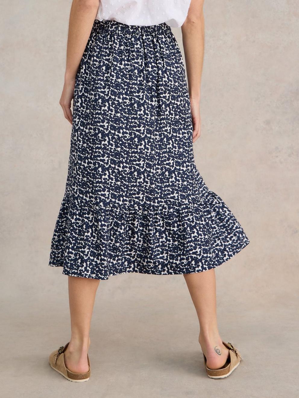 Ava Reversible Skirt in NAVY MULTI - MODEL BACK