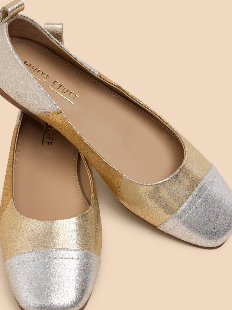 Loral Leather Ballet Pump in GOLD TONE METALLIC White Stuff