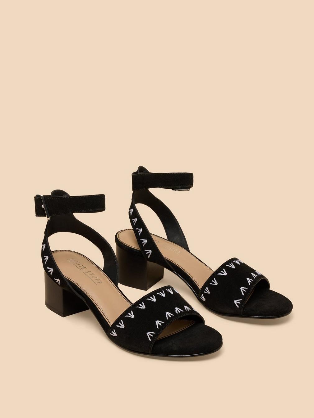 Ivy Suede Heel Sandal in BLK MLT - FLAT FRONT