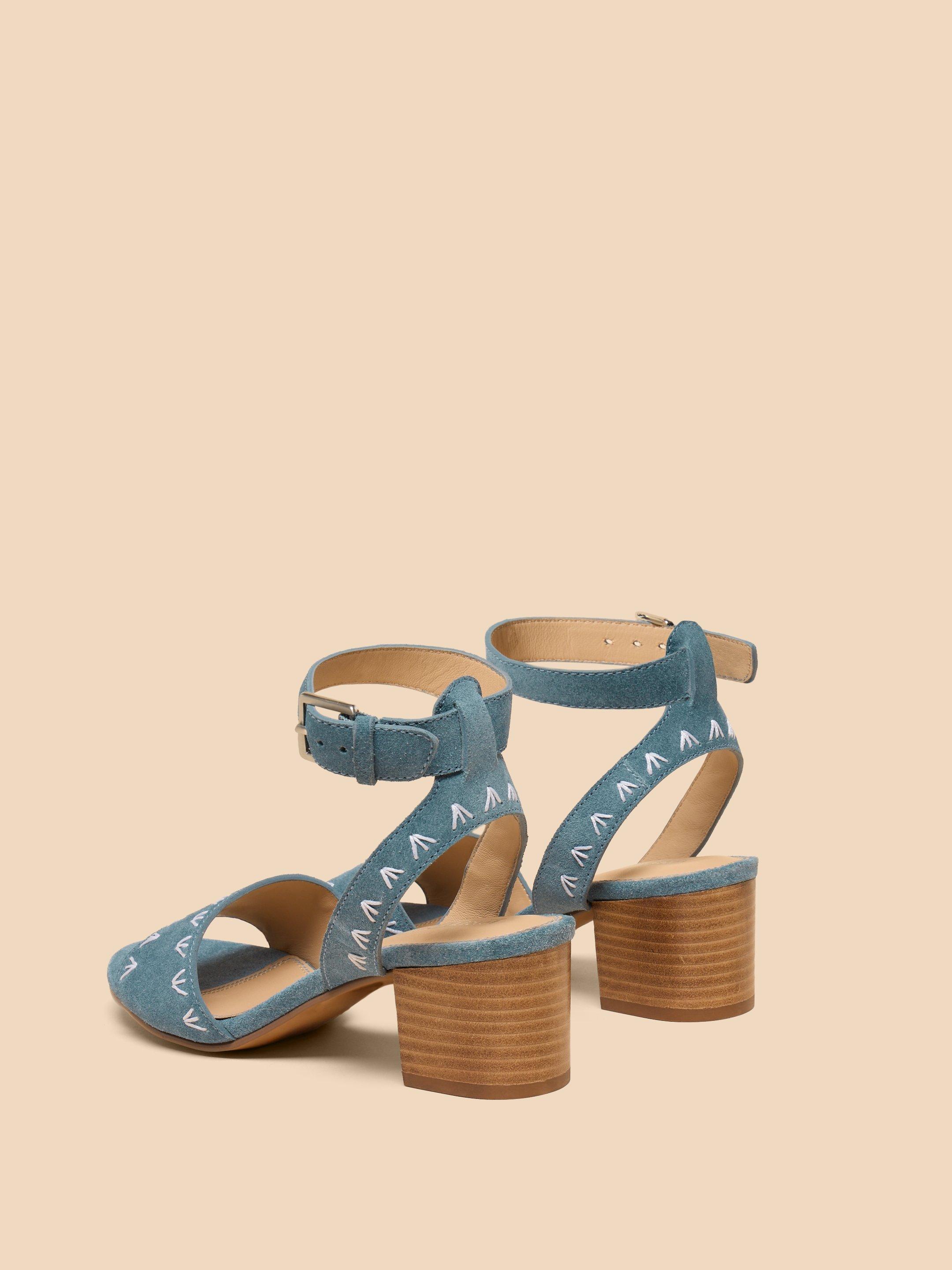 Ivy Suede Heel Sandal in CHAMB BLUE - FLAT BACK