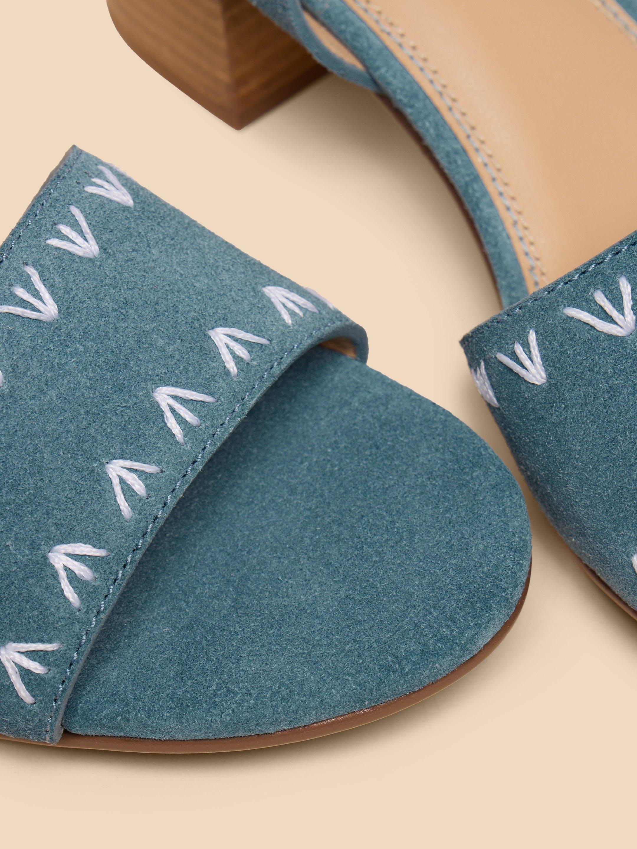 Ivy Suede Heel Sandal in CHAMB BLUE - FLAT DETAIL