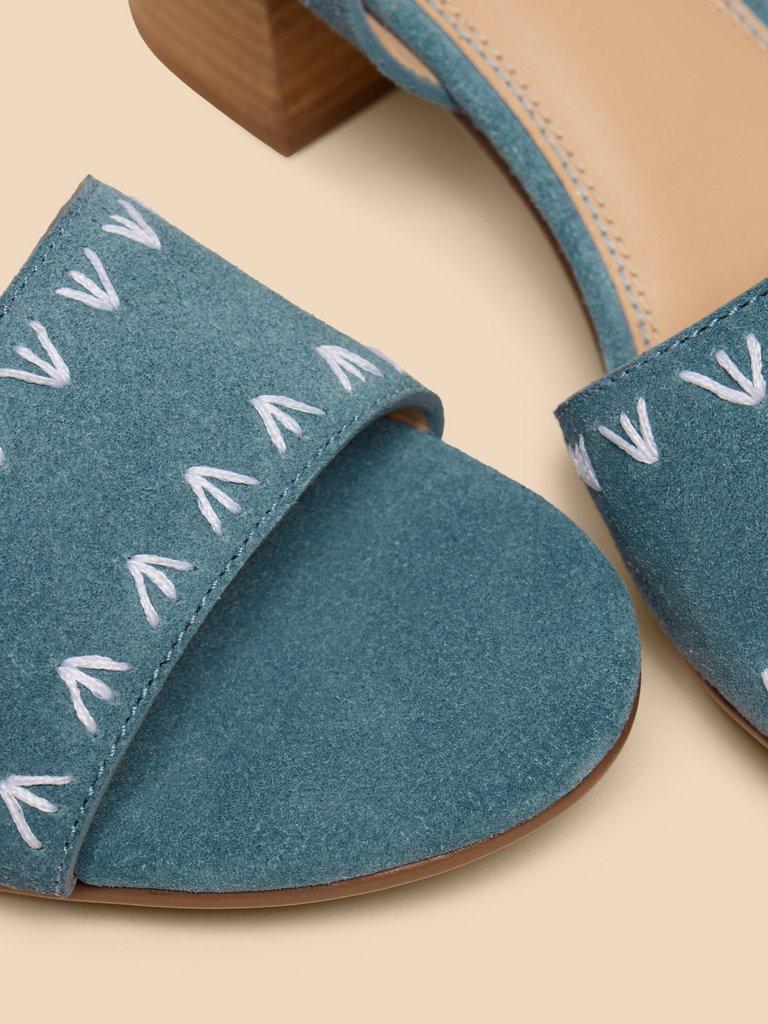 Ivy Suede Heel Sandal in CHAMB BLUE - FLAT DETAIL