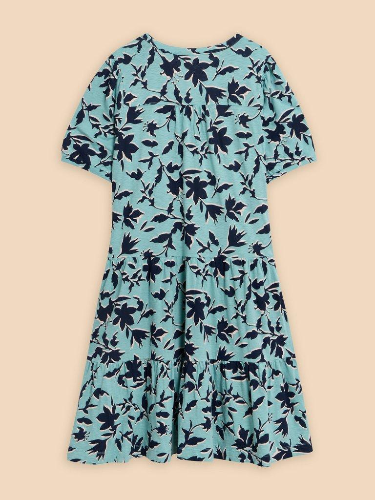Clara Cotton Jersey Tiered Dress in TEAL PR - FLAT BACK