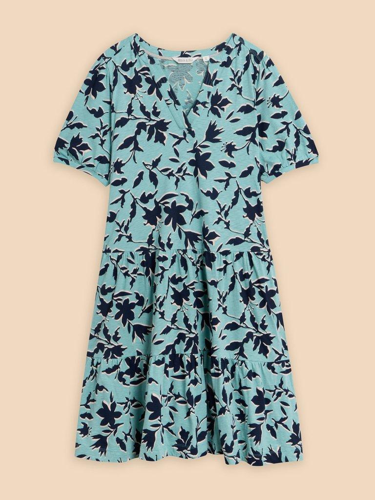 Clara Cotton Jersey Tiered Dress in TEAL PR - FLAT FRONT