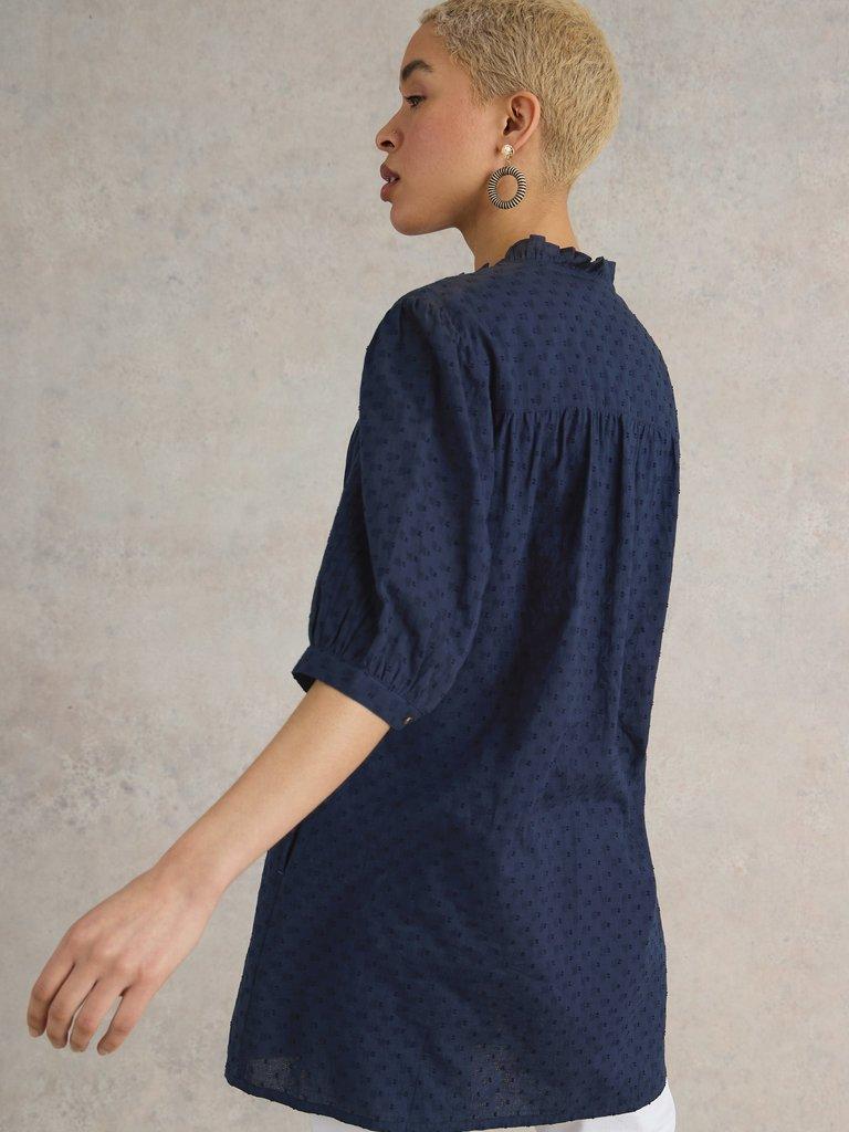 Deeba Cotton Tunic in DARK NAVY - MODEL BACK