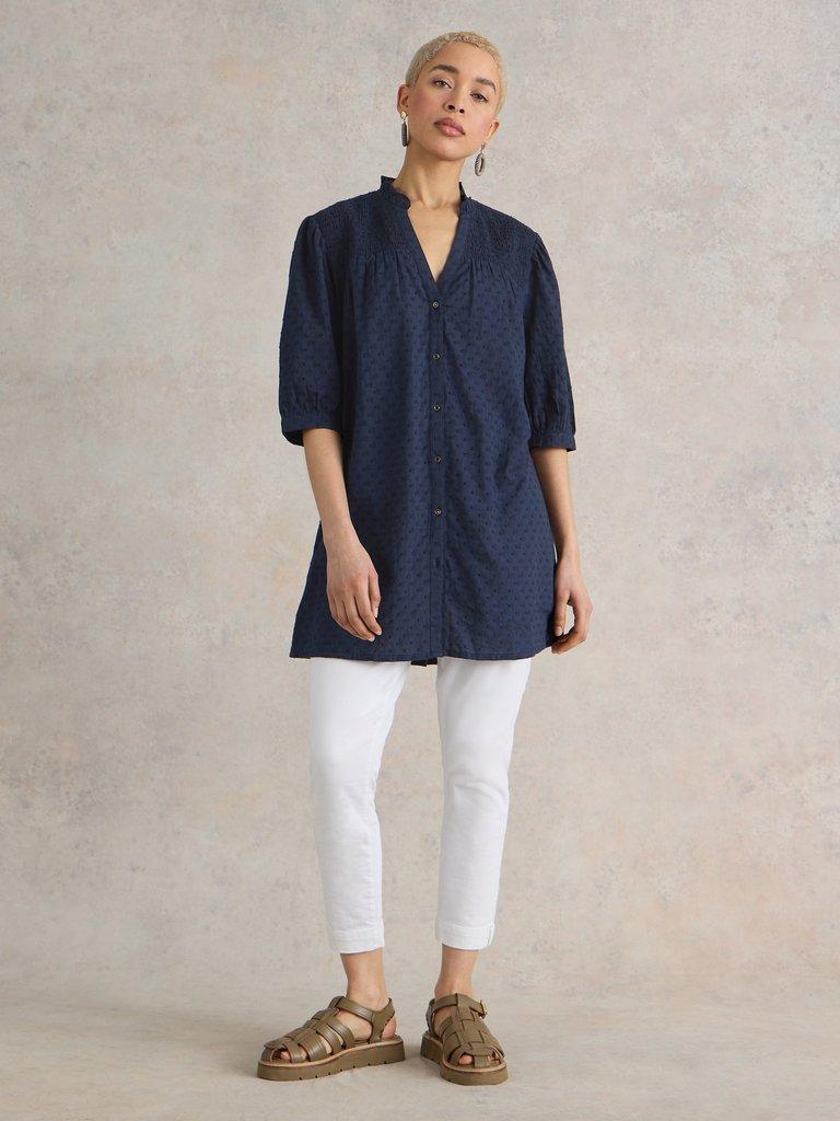 Deeba Cotton Tunic in DARK NAVY - MODEL DETAIL