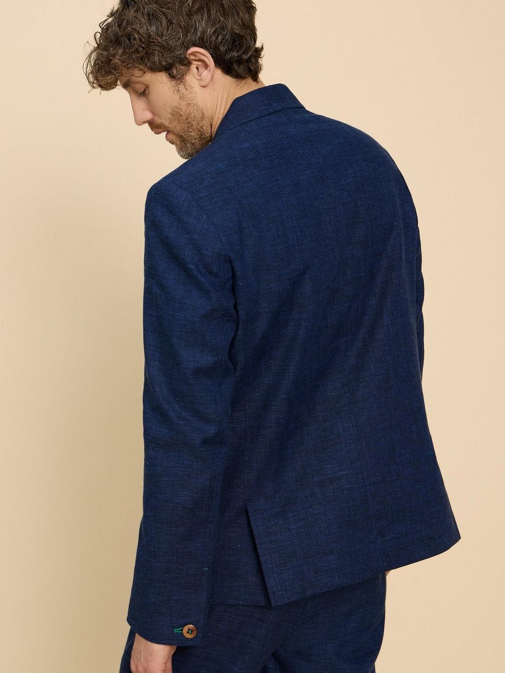 Linen Blend Blazer in DARK NAVY - MODEL BACK