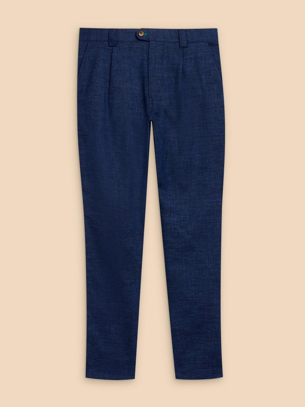 Linen Blend Trouser in DARK NAVY - FLAT FRONT