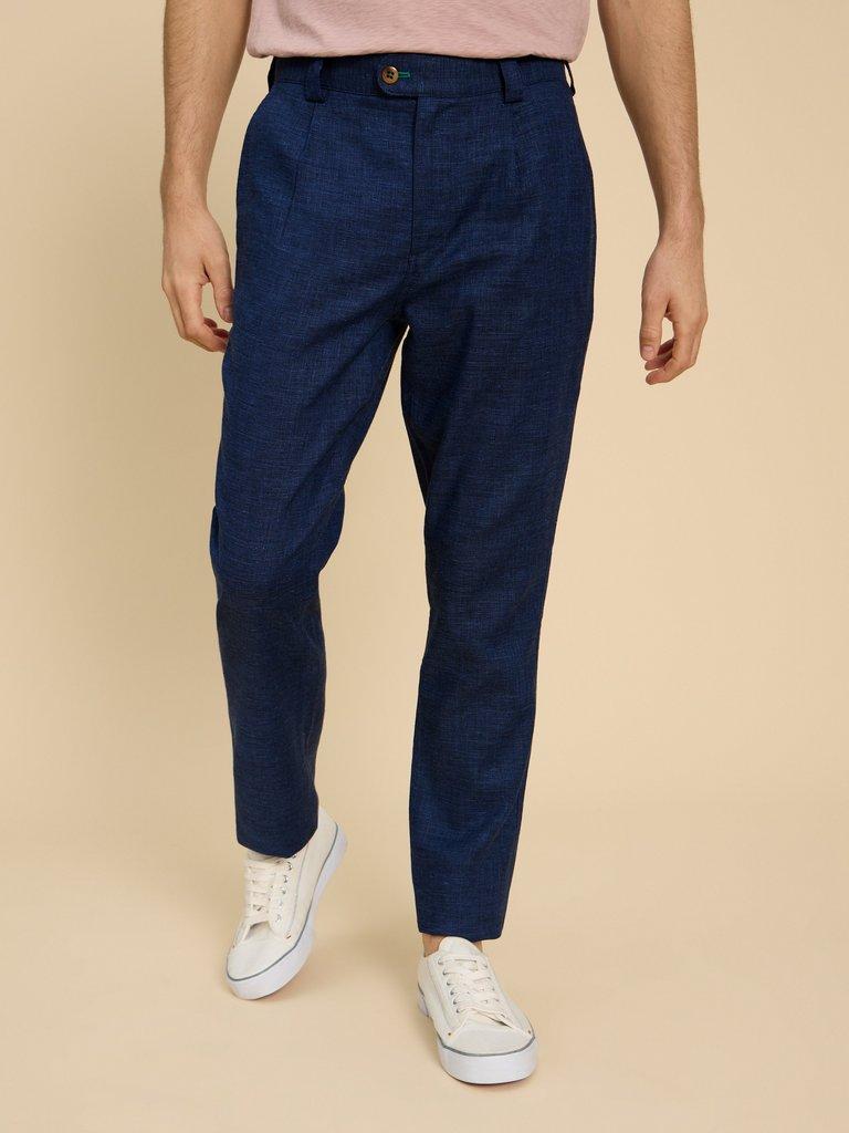 Linen Blend Trouser in DARK NAVY - MODEL DETAIL