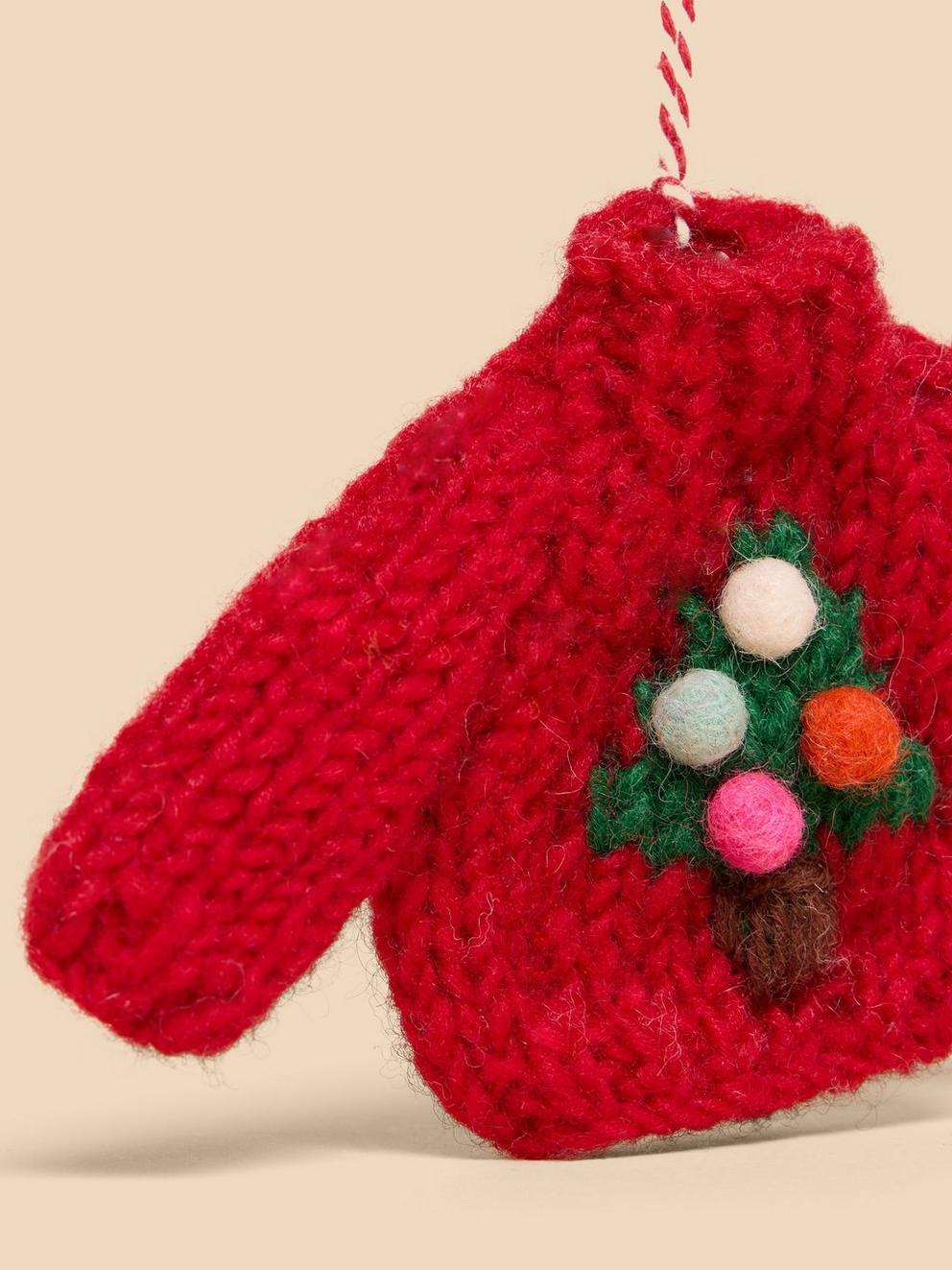 Xmas Tree Jumper Hanging Dec in RED MLT - FLAT DETAIL