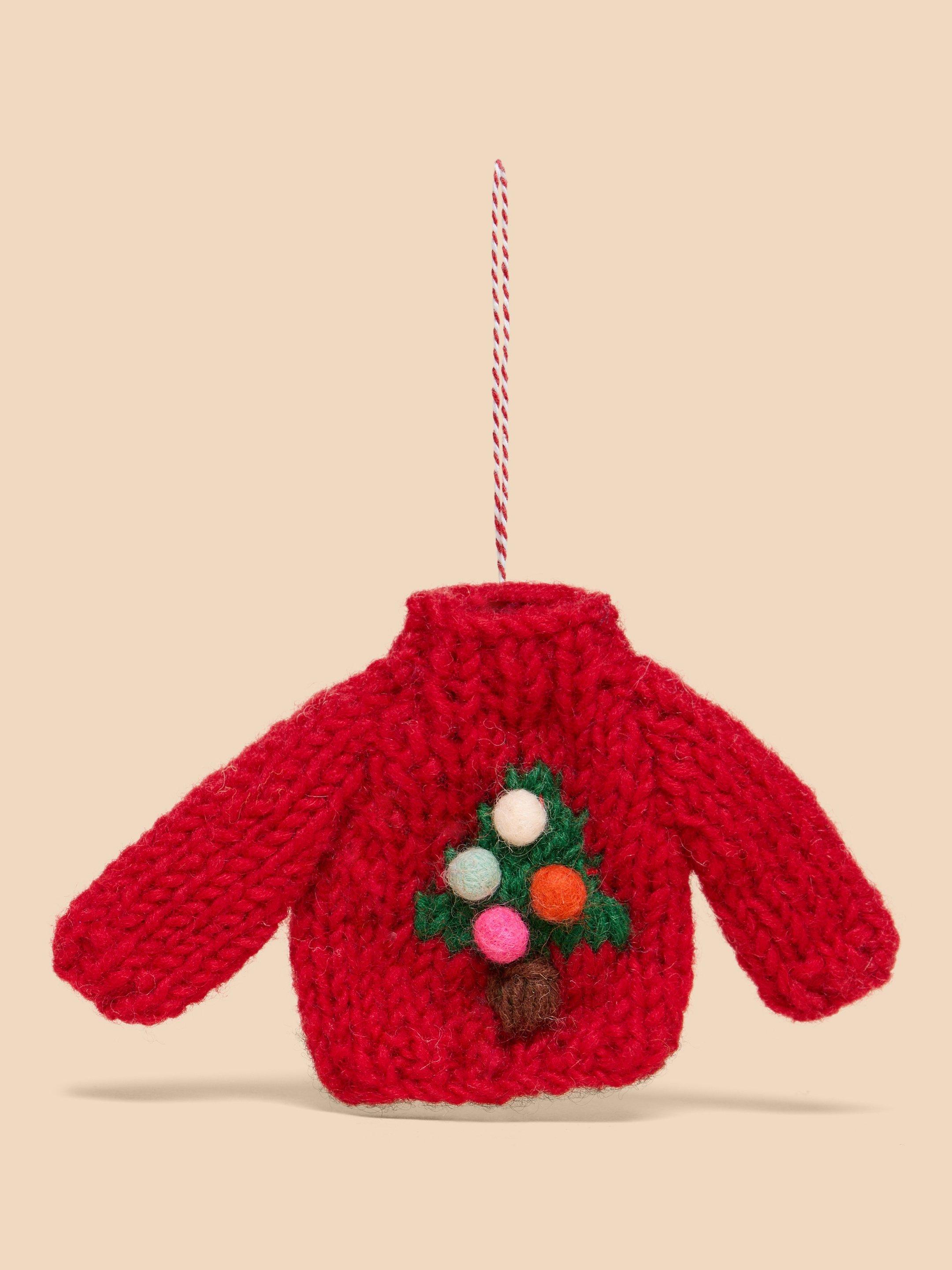 Xmas Tree Jumper Hanging Dec in RED MLT - FLAT FRONT