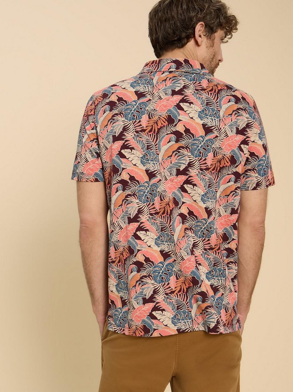 Floral Printed Polo in PLUM PR - MODEL BACK