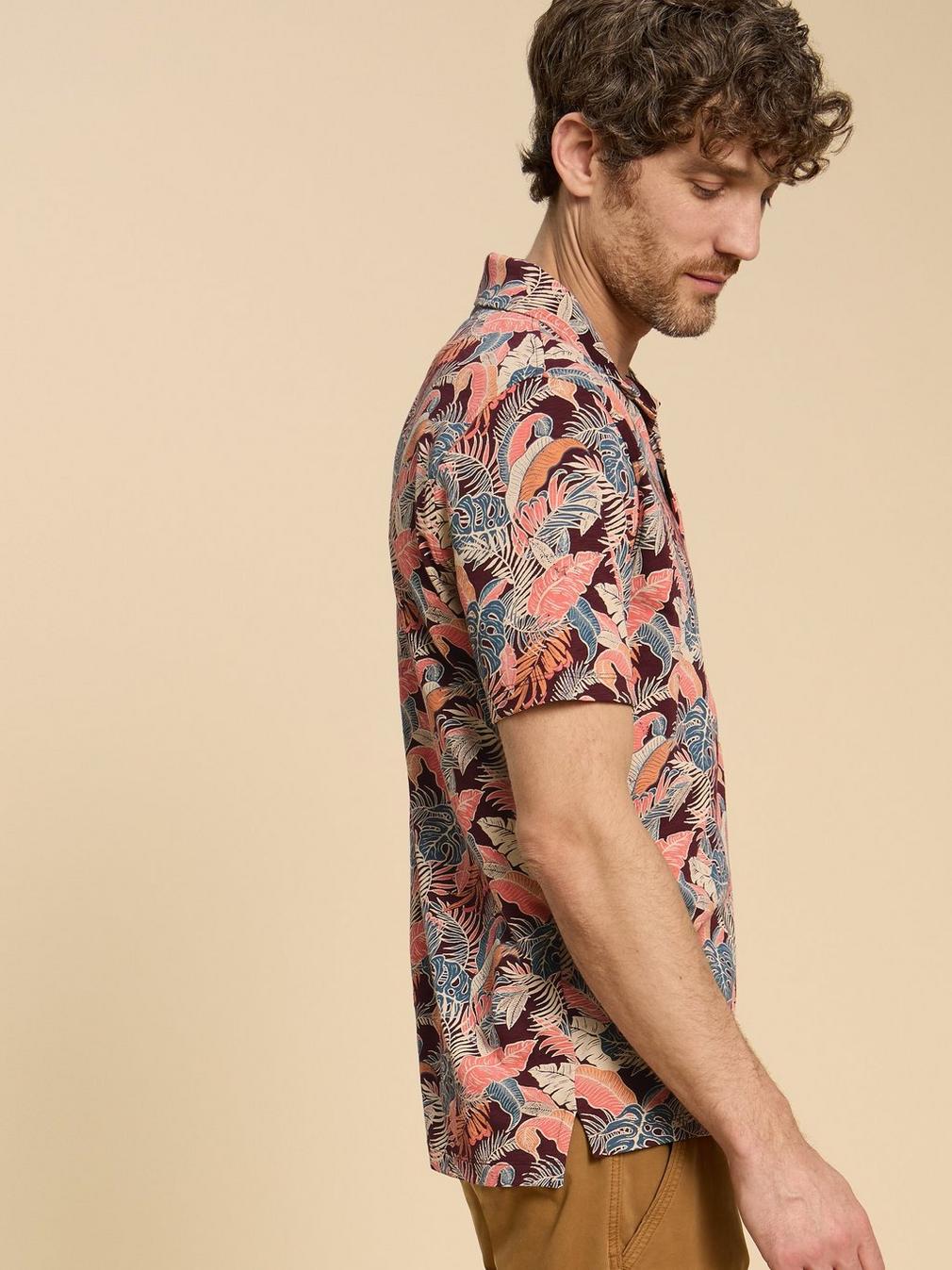 Floral Printed Polo in PLUM PR - MODEL FRONT