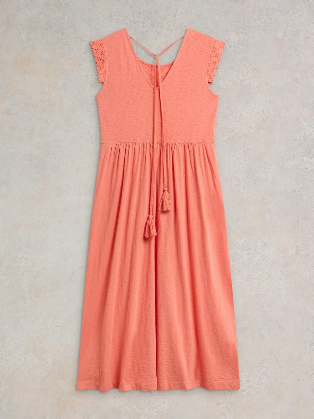 Violet Broderie Jersey Dress in BRT ORANGE - FLAT BACK