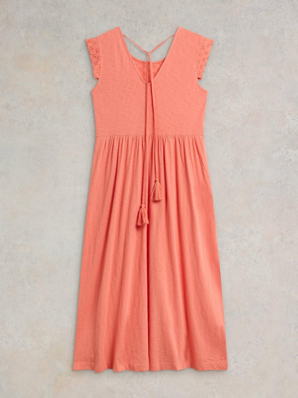 Violet Broderie Jersey Dress in BRT ORANGE - FLAT BACK