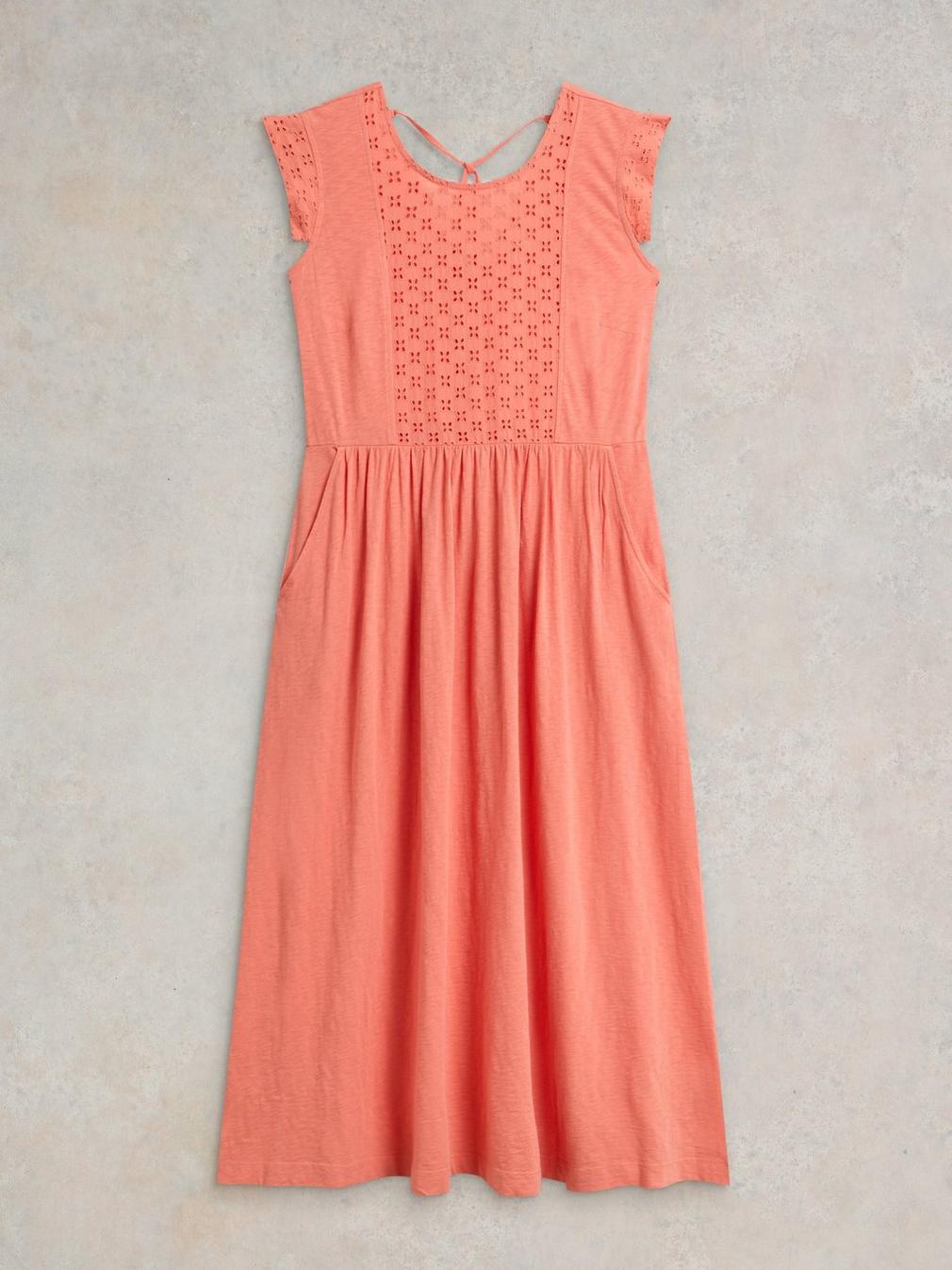 Violet Broderie Jersey Dress in BRT ORANGE - FLAT FRONT