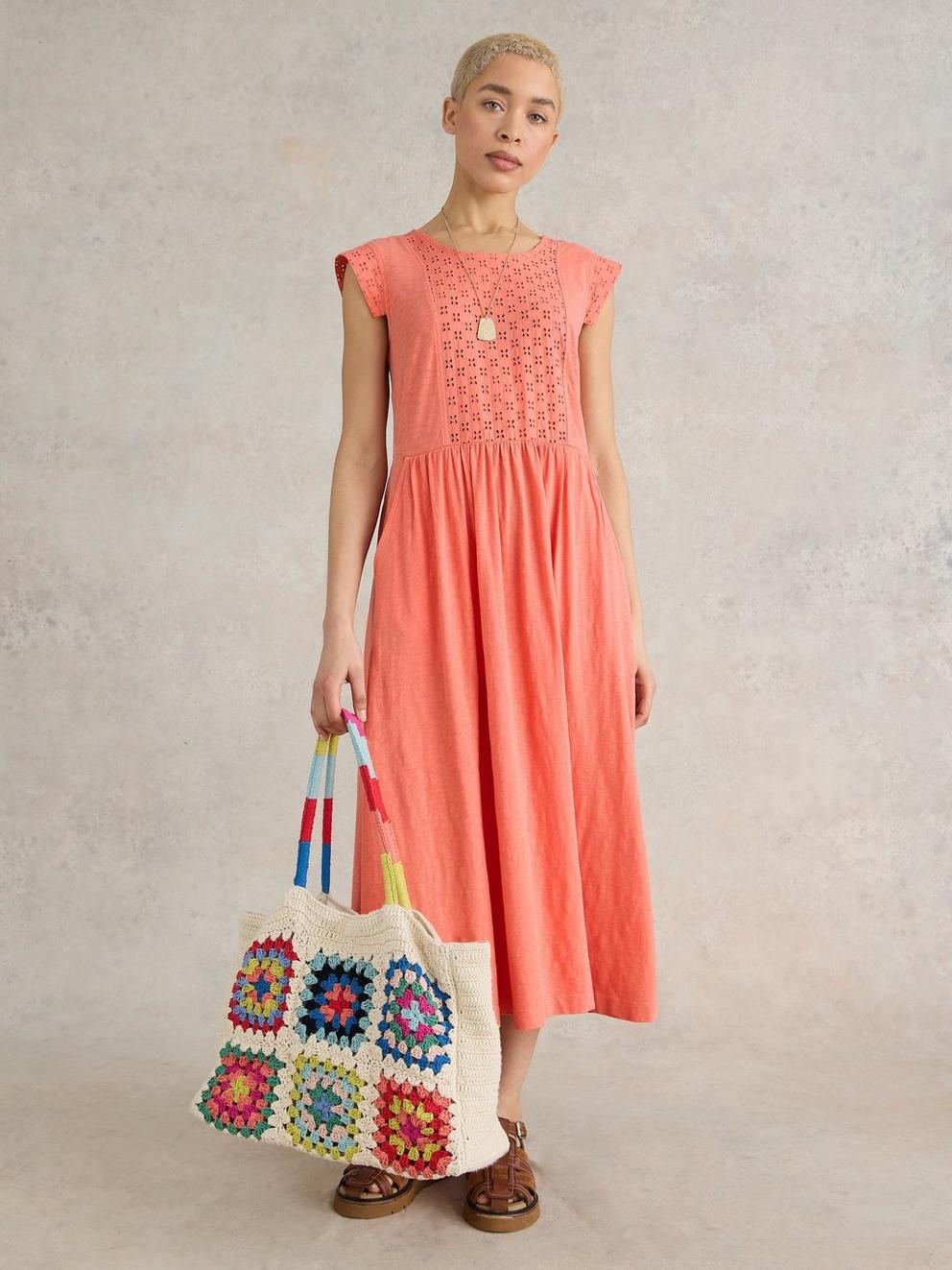 Violet Broderie Jersey Dress in BRIGHT ORANGE White Stuff