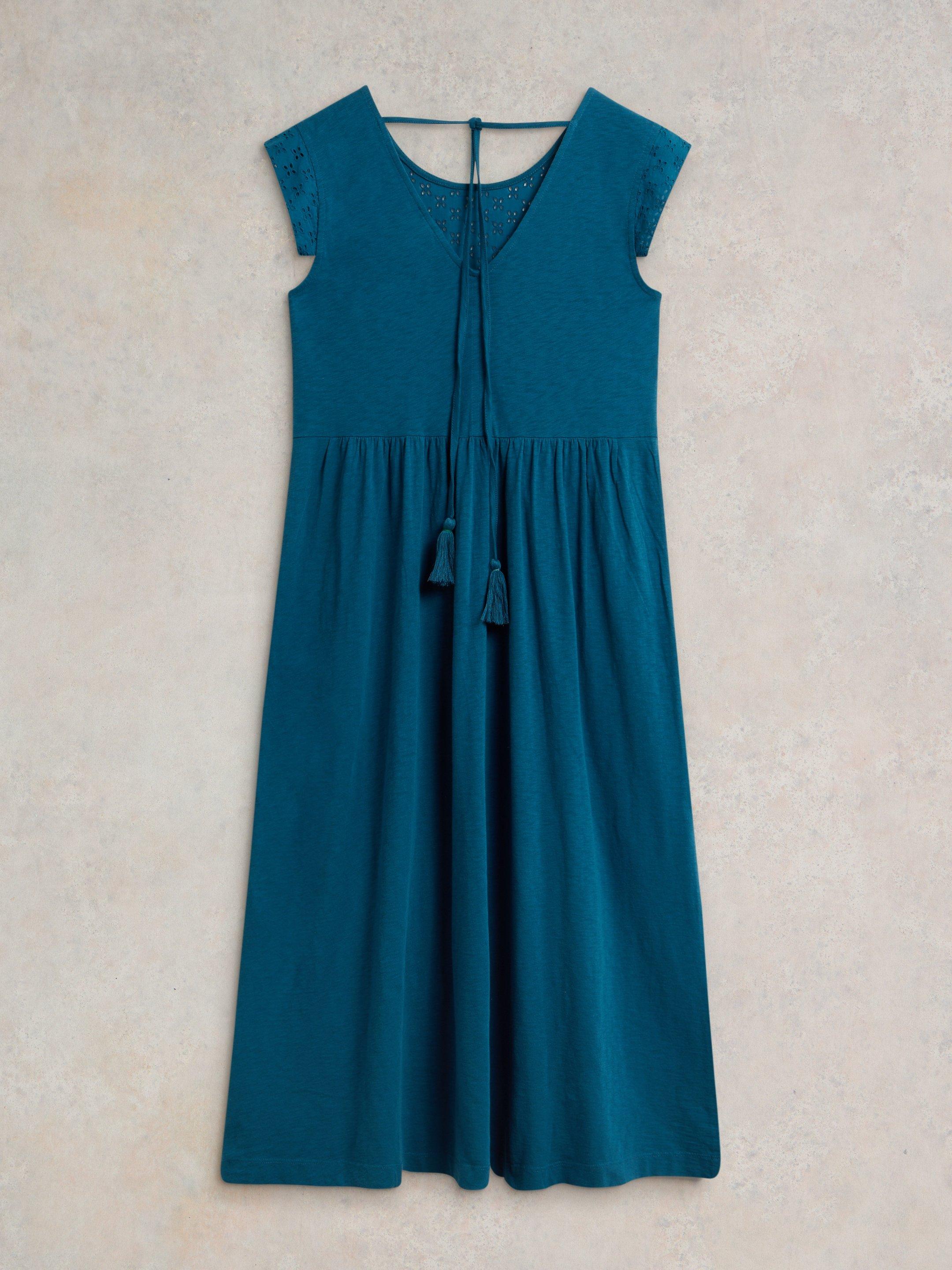 Violet Broderie Jersey Dress in MID BLUE - FLAT BACK