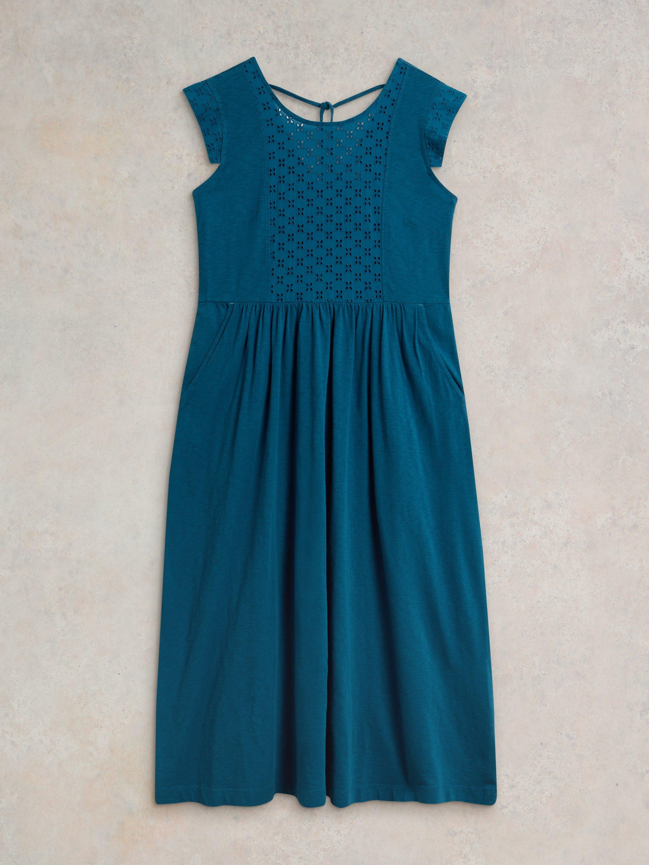 Violet Broderie Jersey Dress in MID BLUE - FLAT FRONT