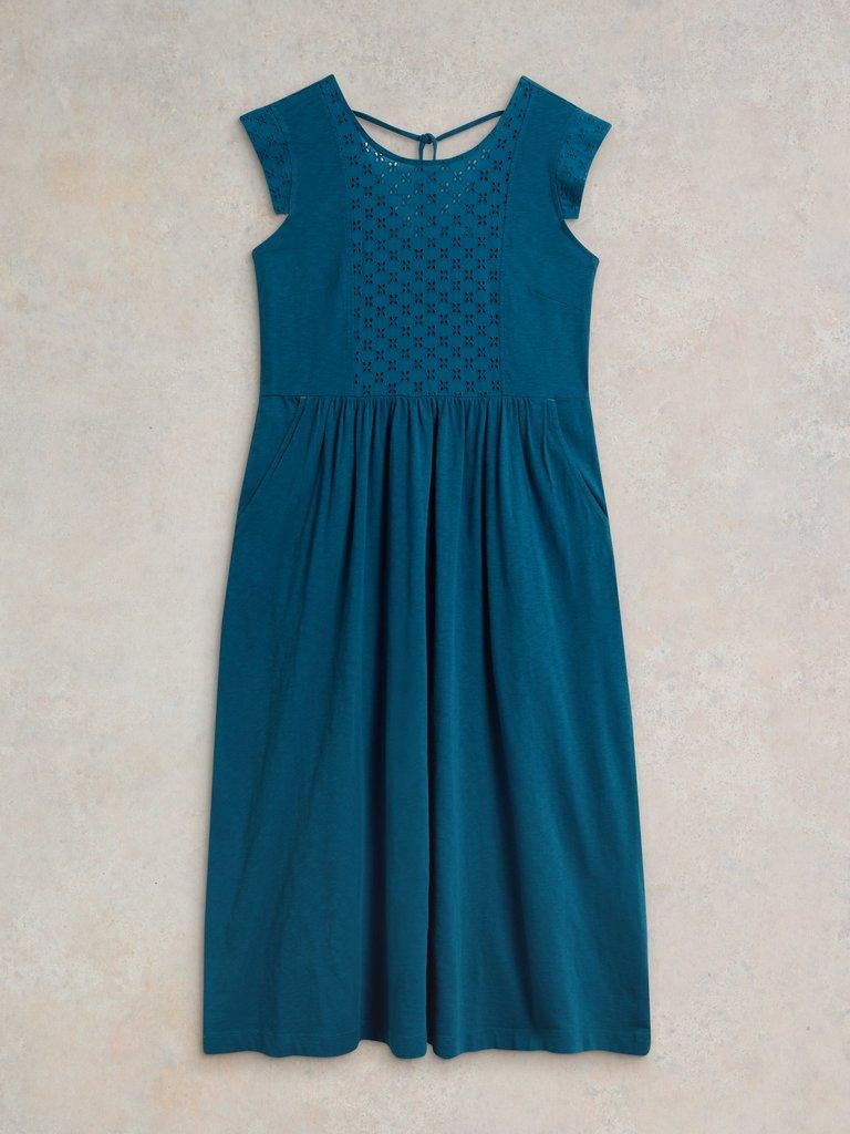 Violet Broderie Jersey Dress in MID BLUE - FLAT FRONT