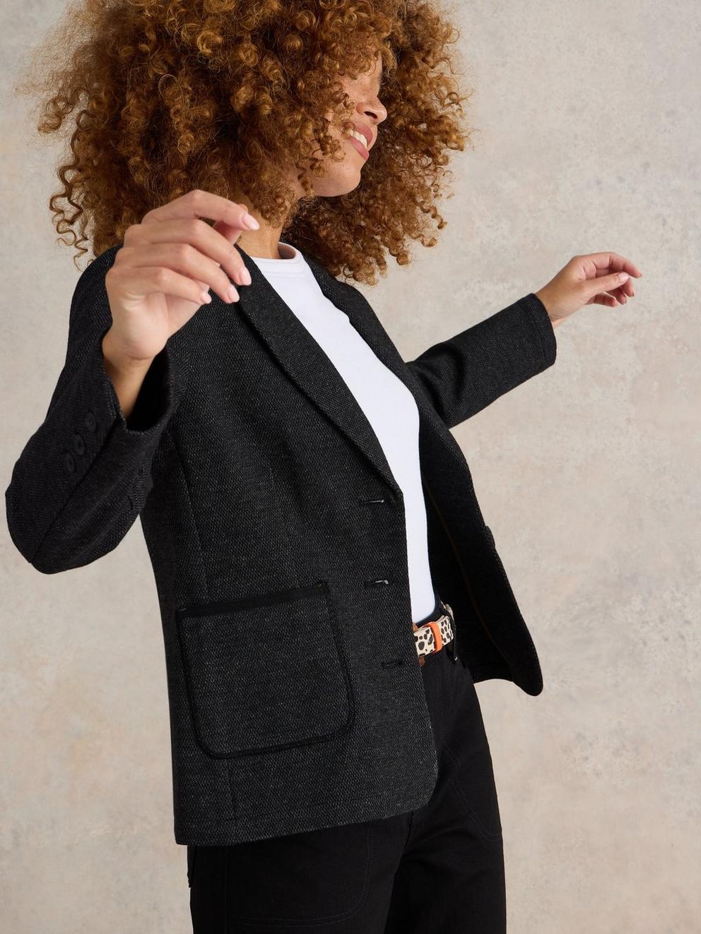 Olivia Textured Blazer in GREY MLT - MODEL DETAIL