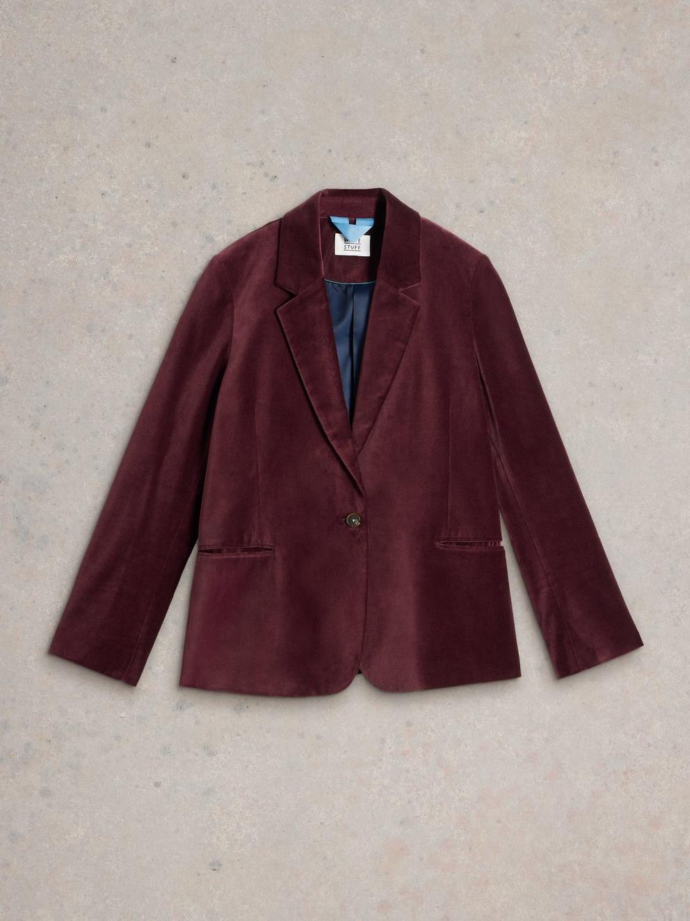 Evelyn Velvet Blazer in DK PLUM - FLAT FRONT