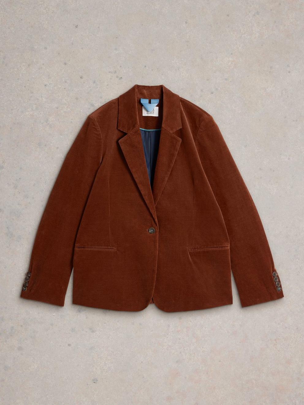 Evelyn Cord Blazer in DARK TAN - FLAT FRONT