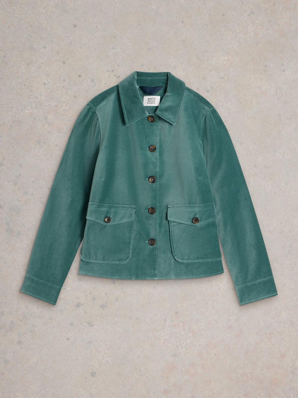 Amelia Velvet Jacket in DUS GREEN - FLAT FRONT