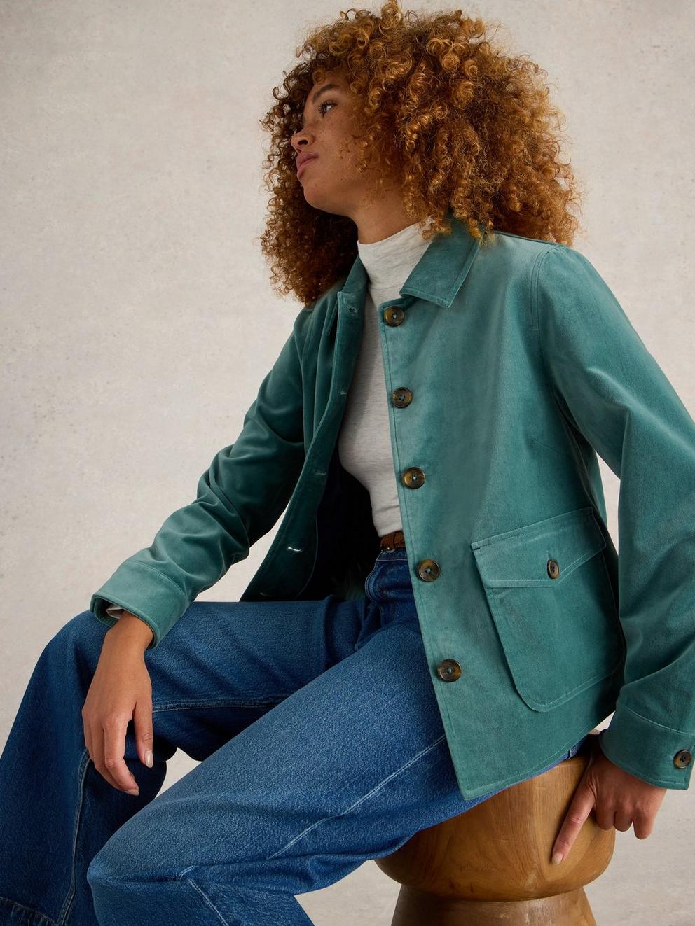 Amelia Velvet Jacket in DUS GREEN - LIFESTYLE