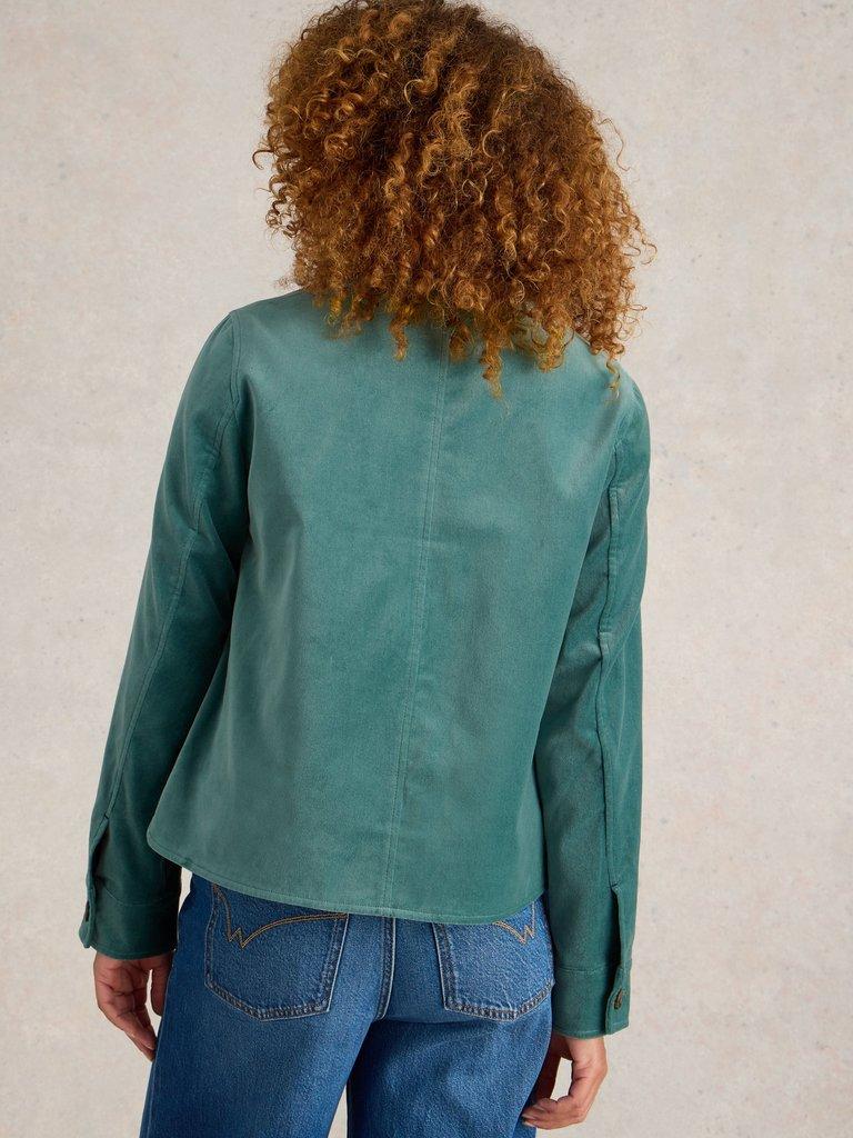 Amelia Velvet Jacket in DUS GREEN - MODEL BACK