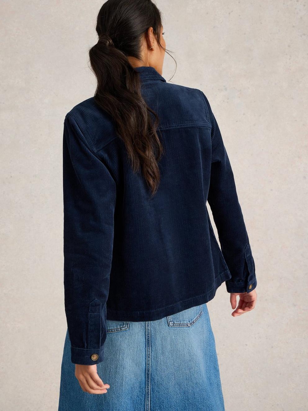 Carrie Corduroy Jacket in DARK NAVY - MODEL BACK