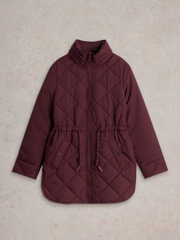 Emilia Quilted Collared Coat in DK PLUM - FLAT FRONT