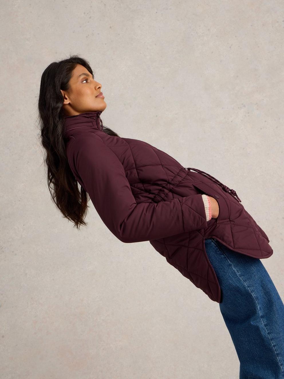 Emilia Quilted Collared Coat in DK PLUM - LIFESTYLE