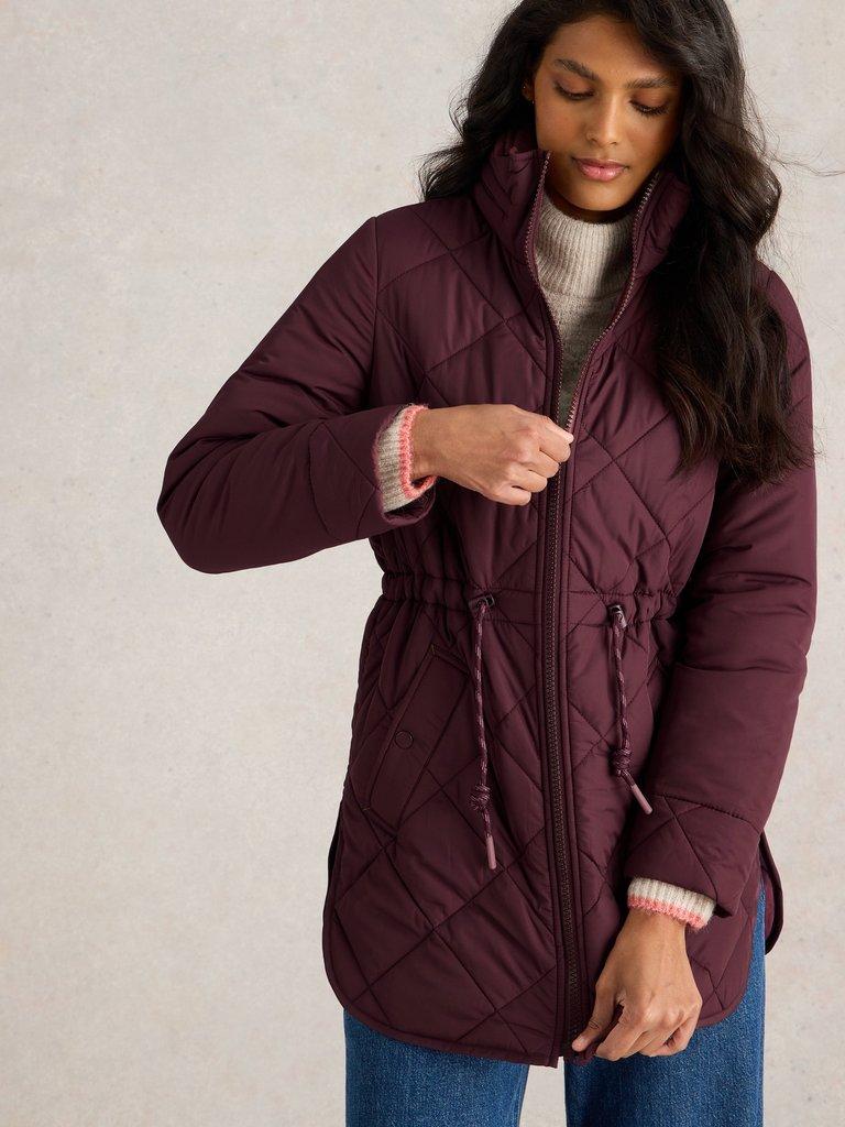 Emilia Quilted Collared Coat in DK PLUM White Stuff