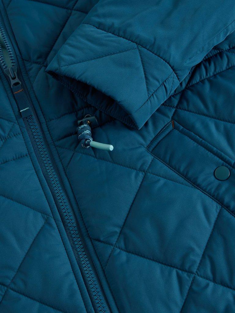 Emilia Quilted Collared Coat in DK TEAL - FLAT DETAIL