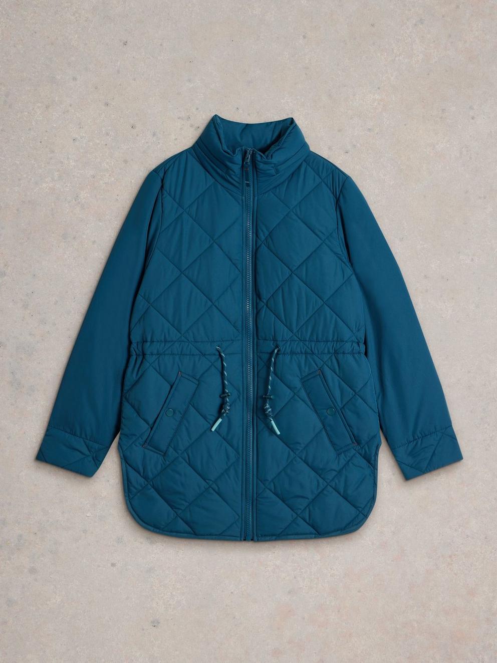 Emilia Quilted Collared Coat in DK TEAL - FLAT FRONT