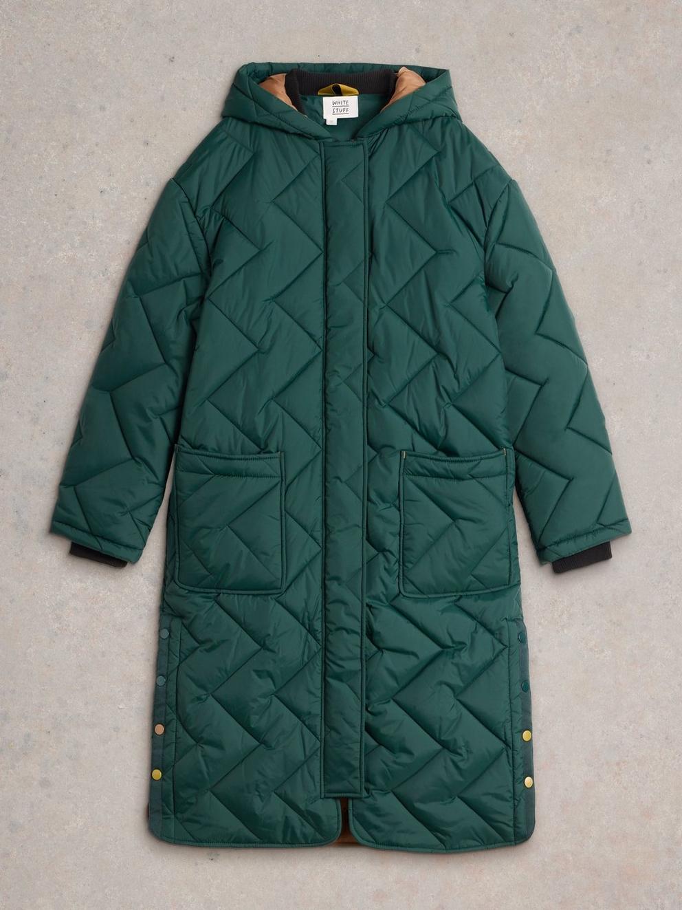 Sloane Quilted Coat in DK GREEN - FLAT FRONT