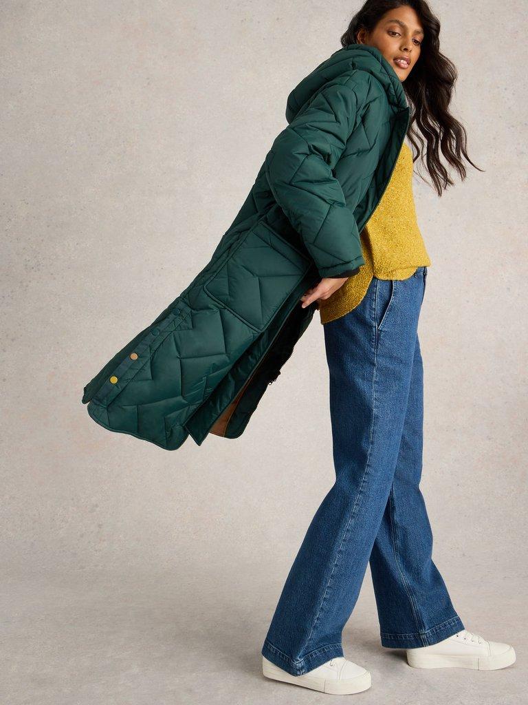 Sloane Quilted Coat in DARK GREEN White Stuff