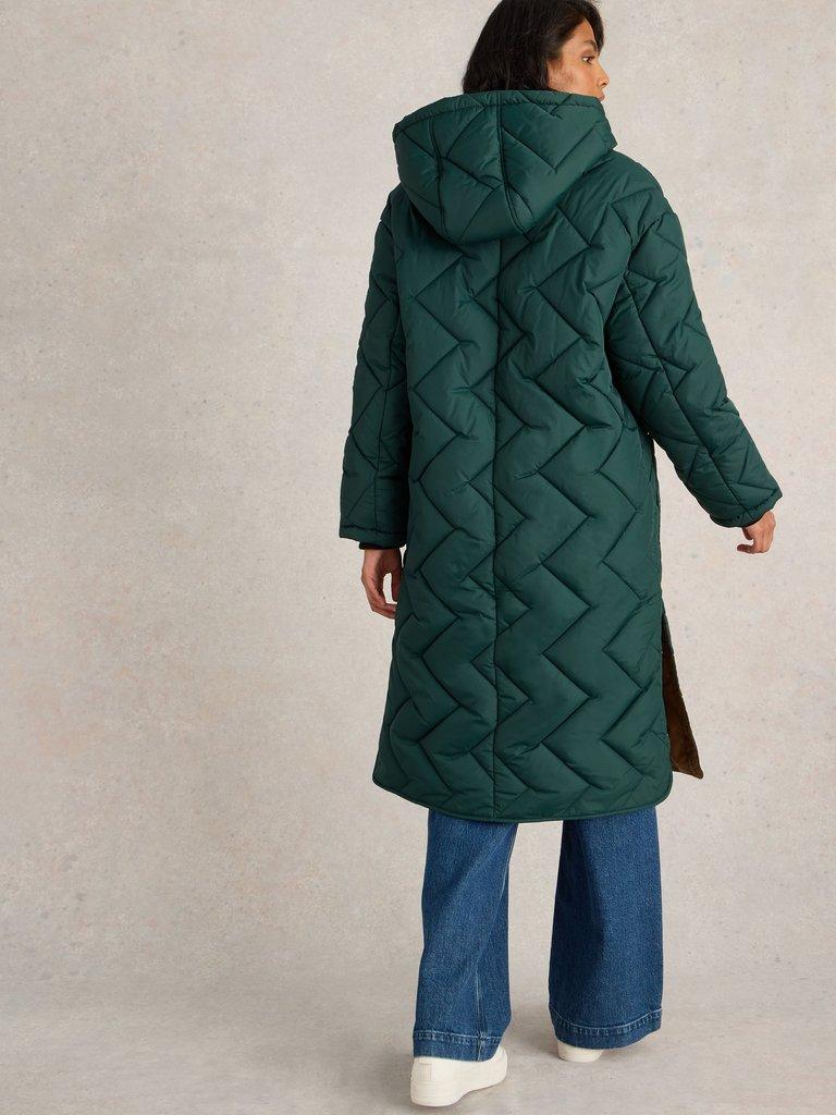 Sloane Quilted Coat in DK GREEN - MODEL BACK