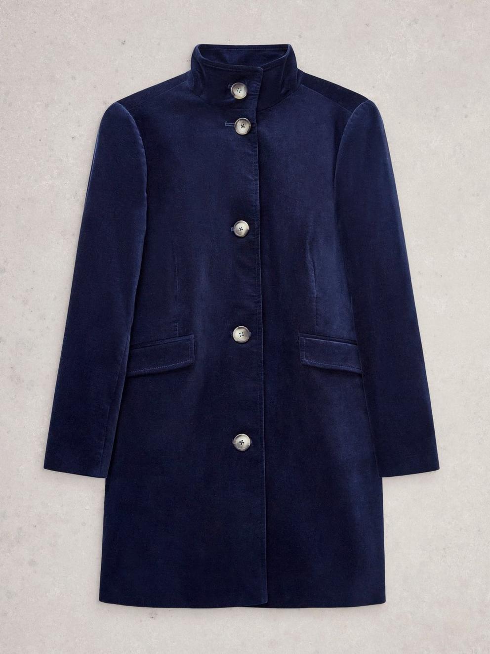Karla Velvet Coat in DARK NAVY - FLAT FRONT