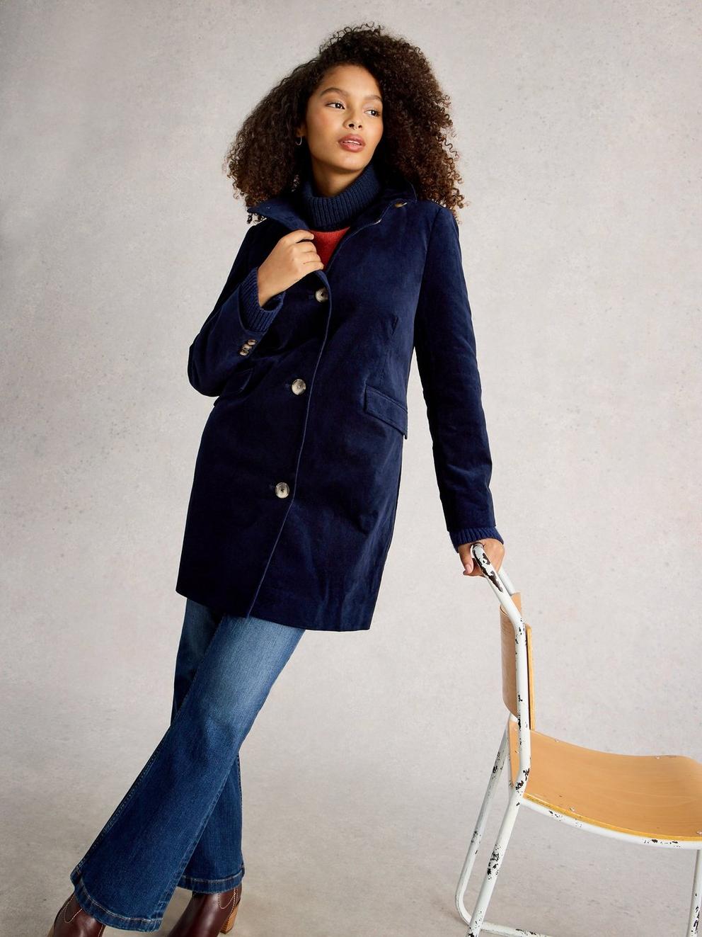 Karla Velvet Coat in DARK NAVY - LIFESTYLE