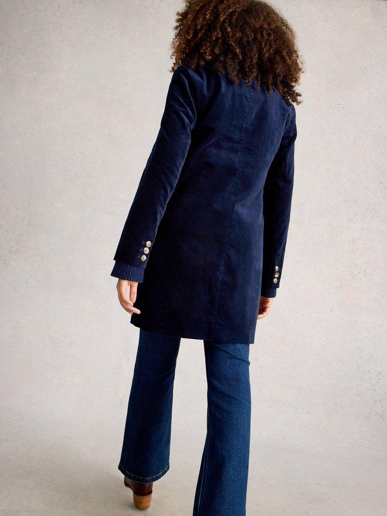 Karla Velvet Coat in DARK NAVY - MODEL BACK