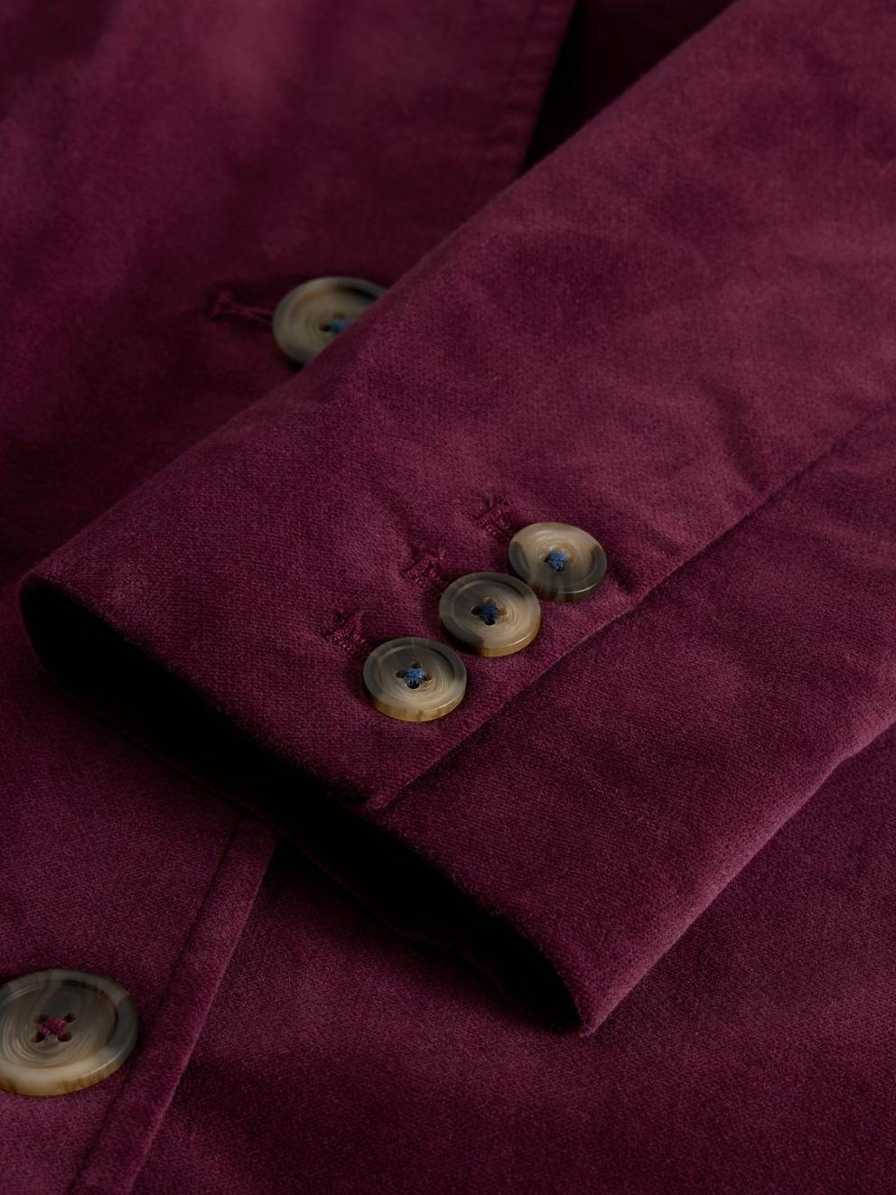 Karla Velvet Coat in DK PLUM - FLAT DETAIL