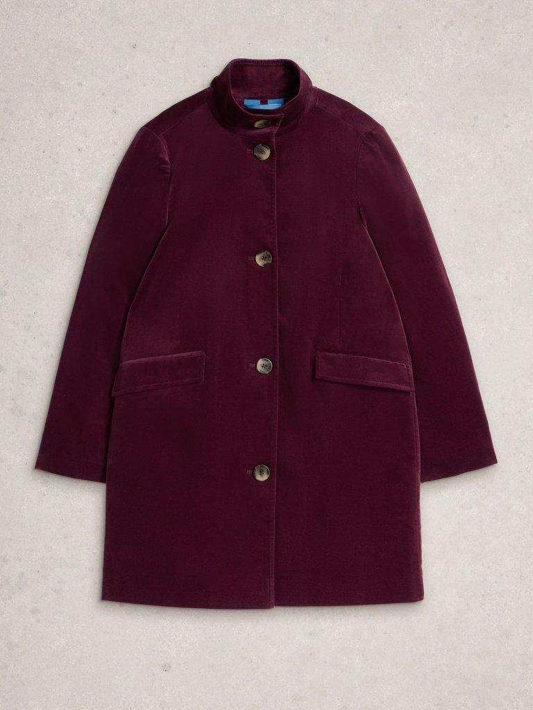 Karla Velvet Coat in DK PLUM - FLAT FRONT