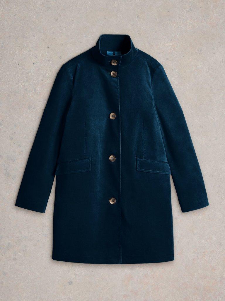 Karla Velvet Coat in DK TEAL - FLAT FRONT