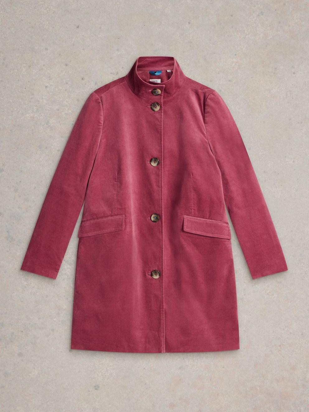 Karla Velvet Coat in DUS PINK - FLAT FRONT