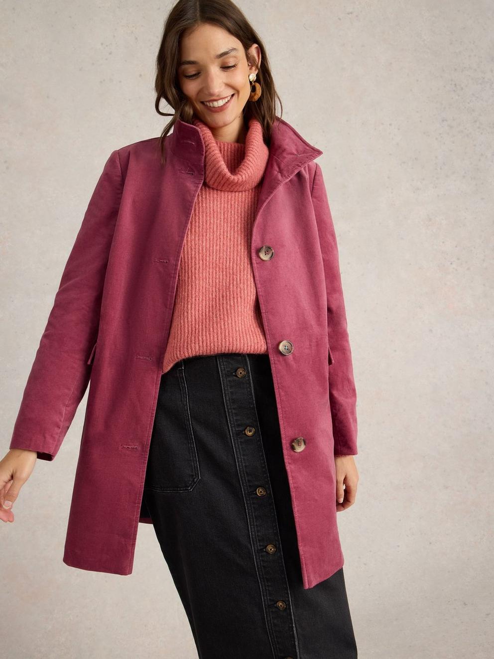 Pink velvet trench coat best sale